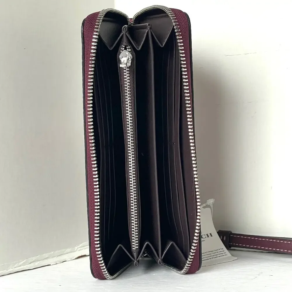 Coach CZ327 Pink Bow Long Zip Wallet Merlot Canvas Phone Wristlet